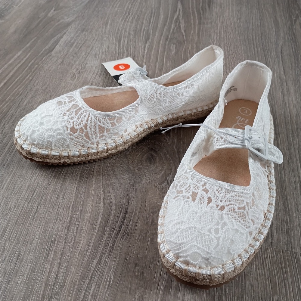 Kids' Madeline Lace Espadrille Mary Jane Flats Art Class White Size 3 Shoes NEW
